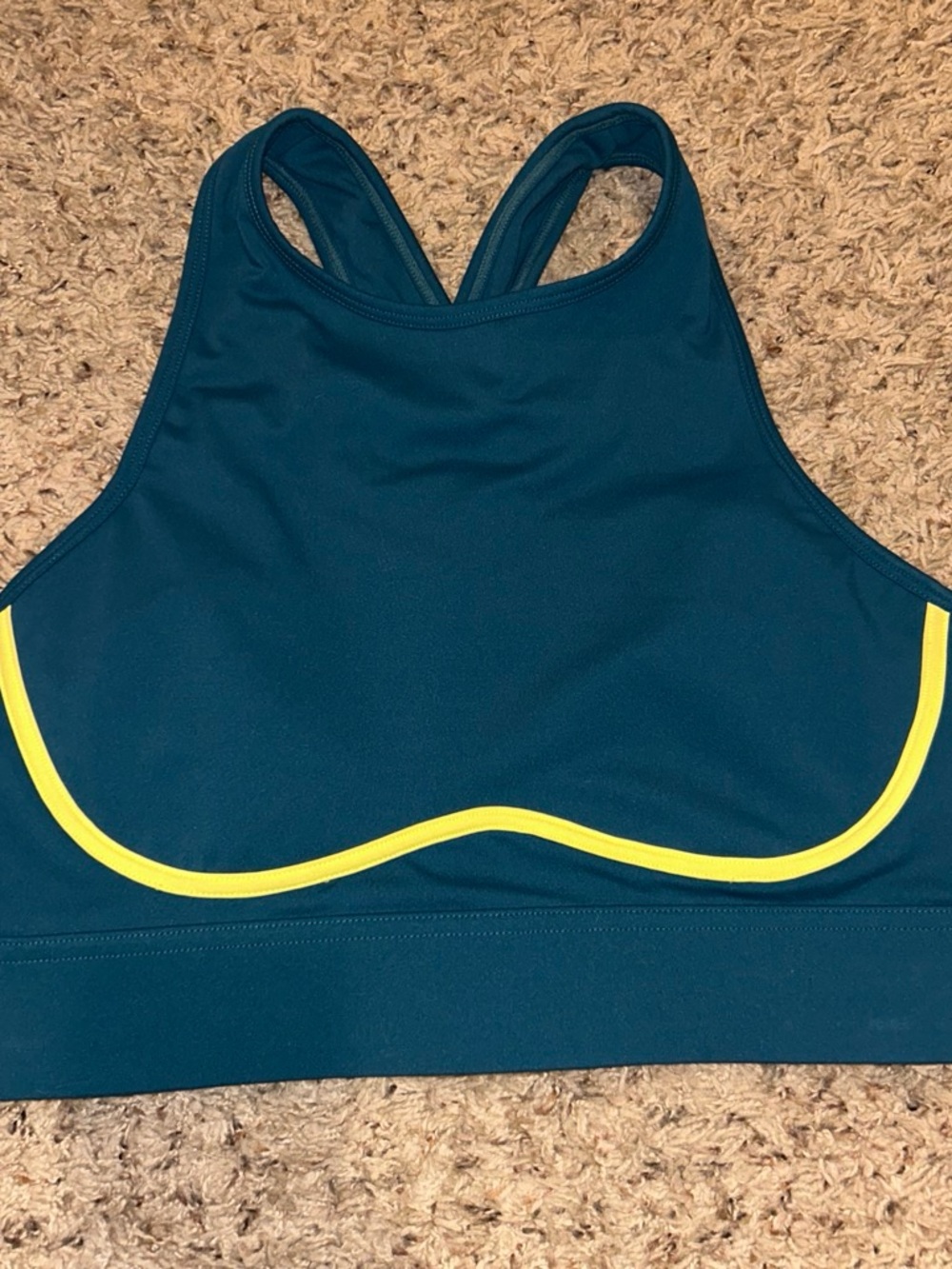 Fabletics Teal Sports Bra with Yellow Contrast Piping